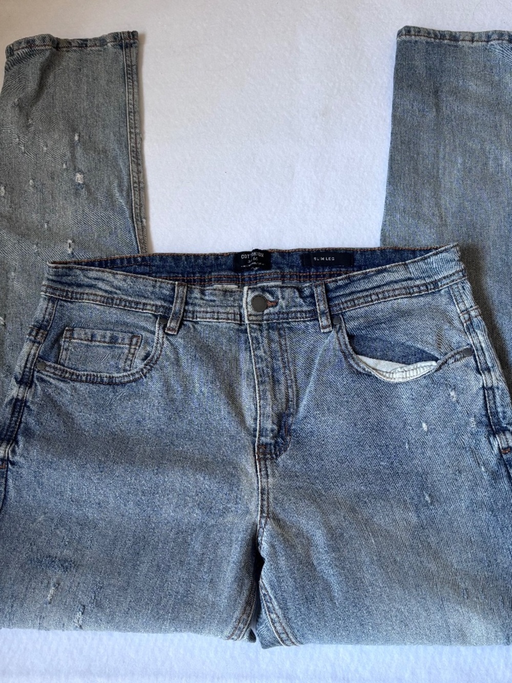 Cotton On Slim Leg Distressed Jeans Light Wash